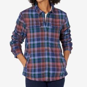 LLBean Women’s Plus 2X Fleece Lined Flannel Shirt Snap Front Plaid Black Plum